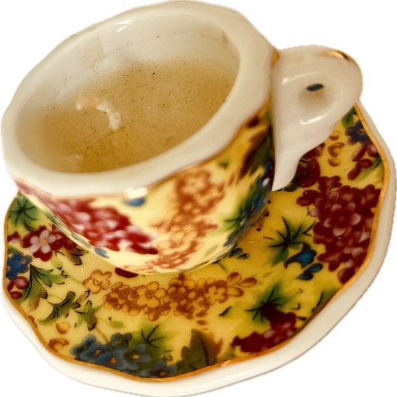 Vintage antique Floral Gold rim Miniature Teacup Candle & Saucer Keepsake Decor - Picture 3 of 6